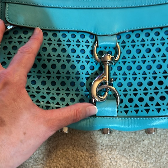 Aqua laser-cut leather Rebecca Minkoff M.A.C. crossbody bag w/ silver hardware - Picture 12 of 12